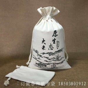 原生態(tài)大米帆布束口袋包裝展示