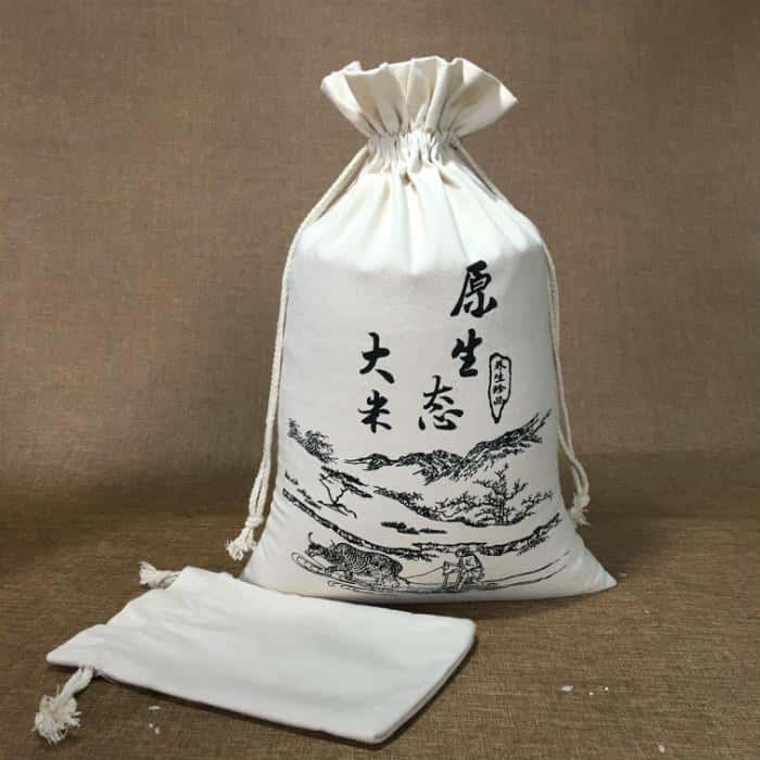 原生態(tài)大米帆布束口袋包裝展示